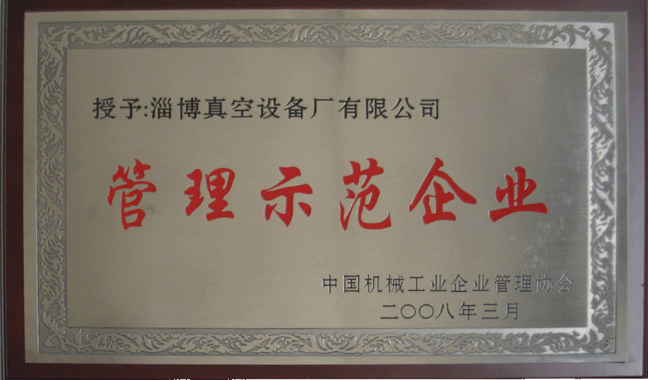 2008年3月，公司被中國(guó)機(jī)械工業(yè)企業(yè)管理協(xié)會(huì)授予“管理示范企業(yè)”